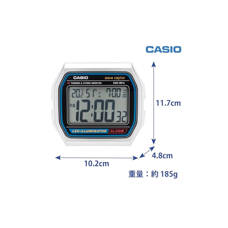 CASIO Будильник, Радиоуправляемый, Температура и влажность, Дата, День недели, Электронный звук, Будильник, Повтор, Подсветка, Серебристый, DQD-851J-8JF
