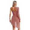 Womens Asymmetrical Lyrical Dancewear Long Sleeve Spaghetti Straps Patchwork Irregular Hem Dresses