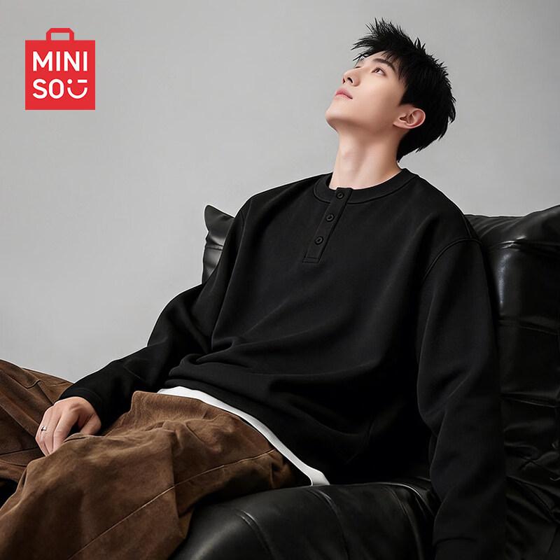 MINISO Мужская антибактериальная футболка-henley с длинным рукавом