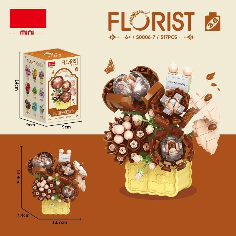 Пластиковая корзина с подсолнухами, гвоздиками, розами, строительные блоки с DIY сборкой для девочек и домашнего декора