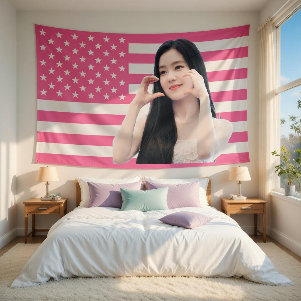 Pink American Flag Kpop Idol Tapestry Bright Flat Print Stylish Wall Hanging for Home Bedroom Living Room Office Decor