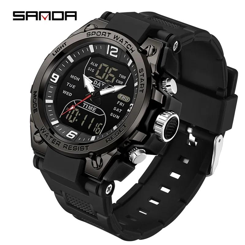 SANDA SD6252 Top Luxury Watches Men Military Army Mens Watch Waterproof Sport Wristwatch Dual Display Watch
