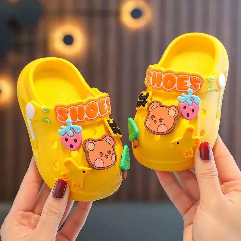 Детские тапочки с рисунком, нескользящая мягкая подошва, детская обувь для девочек, дышащая летняя пляжная обувь для мальчиков, сандалии