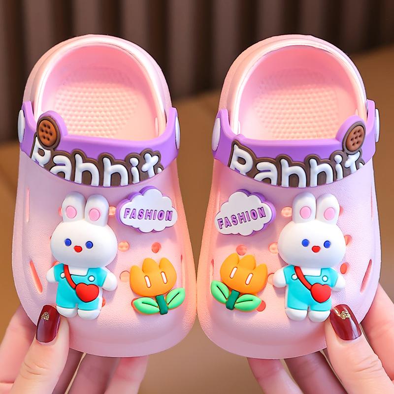 Children's cool slippers summer non-slip soft sole indoor infant baby boys and girls bag head hole shoes bag heel