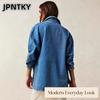 JPNTKY Женские винтажные повседневные однотонные принтованные куртки и пальто с длинным рукавом и воротником-поло на осень-зиму