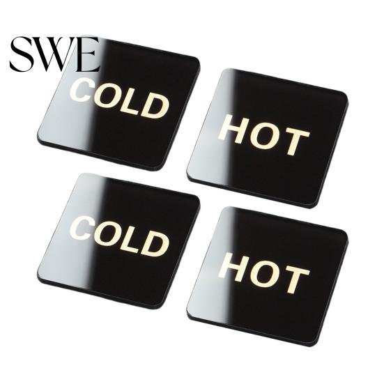 Hot Cold Marker Sign 2 Pairs Acrylic Waterproof Self-adhesive House Kitchen Bathroom Office Water Temperature Indication Round Square Warning