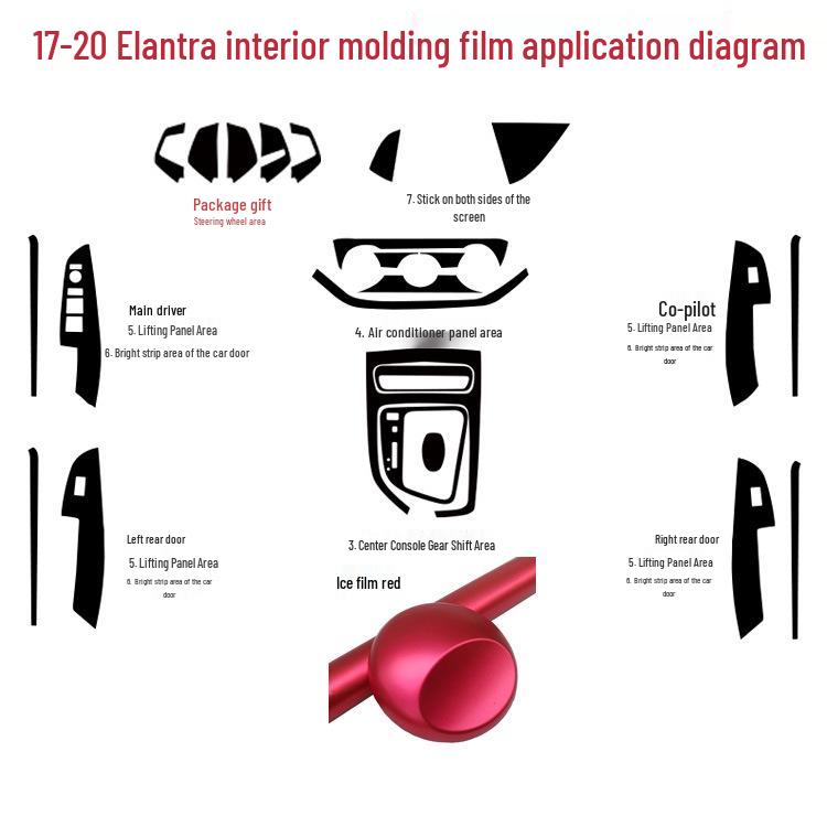 Наклейки на центральную консоль из углеродного волокна для Elantra 2017-2020 для улучшения интерьера
