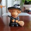 Halloween Highland Cow Resin Figurine Wizard Hat Pumpkin Broom Cattle
