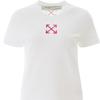 Off-White Хлопковая футболка с принтом логотипа-стрелки, круглым вырезом, коротким рукавом, женские топы, белая OWAA049R20B071000128