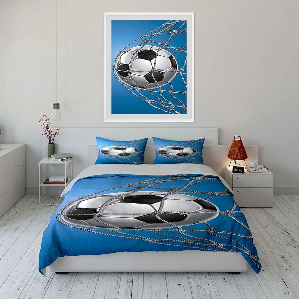 Soccer ball in net. Bedding sets Duvet cover sets Duvet covers Pillowcases(1 * Duvet Cover 2 * Pillowcases, without duvet insert)