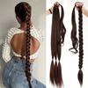 Ponytail Extensions Synthetic Boxing Braids Wrap Around Tail with Rubber Band Hair Ring 26 Inch DIY Brown Ombre Braid