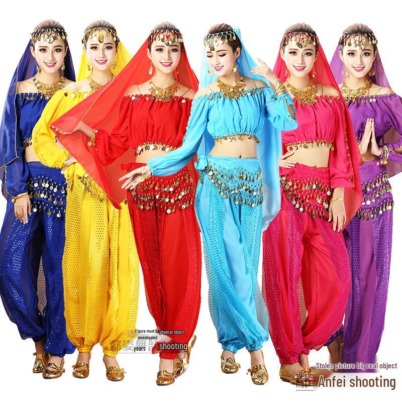 Женский индийский костюм для танца живота с длинным рукавом для выступлений и практики