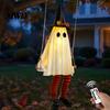 Motion Activated Ghost Display Halloween Hanging Swing Decoration, Light Up Large Swinging with Outdoor Yard Ornaments Witch Hat And Striped Legs for