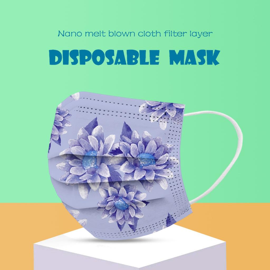10pcs Flower Printing Adult Disposable Christmas Mask 3 Layer Earring Face Mask
