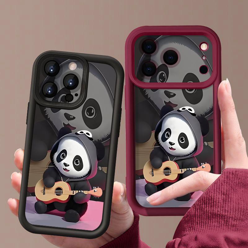 Guitar-playing Panda Pattern Case For iPhone 17 Pro Max Funda Shockproof Bumper Cover For iPhone 16 Pro Max 15 14 13 12 11 Air 16E