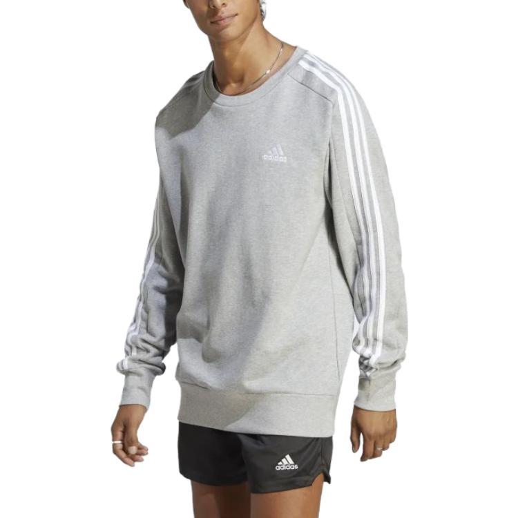 adidas Свитшот Essentials French Terry 3-Stripes, средний серый, меланжевый, для мужчин, уличная одежда IC9319