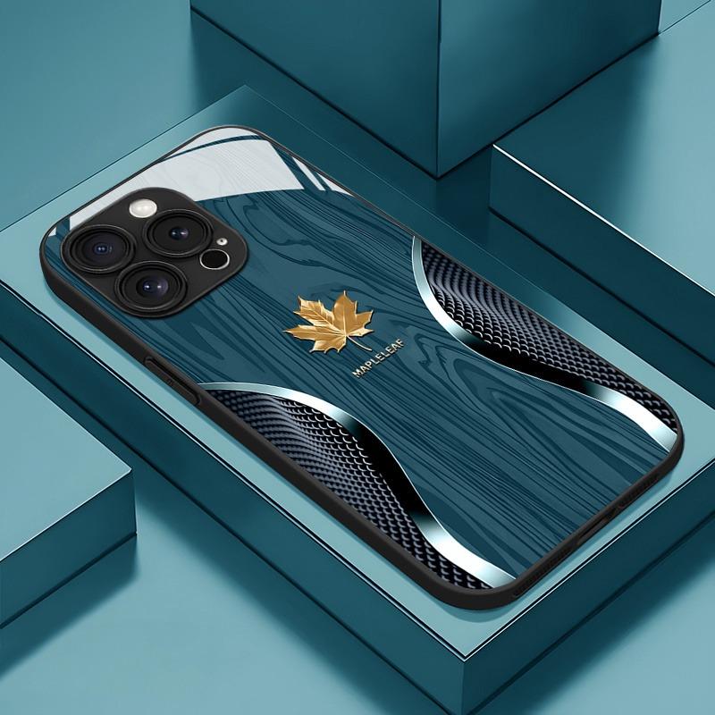 Роскошный чехол для телефона из стекла с узором в виде изогнутых прожилок кленового листа Для iPhone 17 16 15 14 Pro Max 13 12 11 16E 17Air 7 Plus XS X