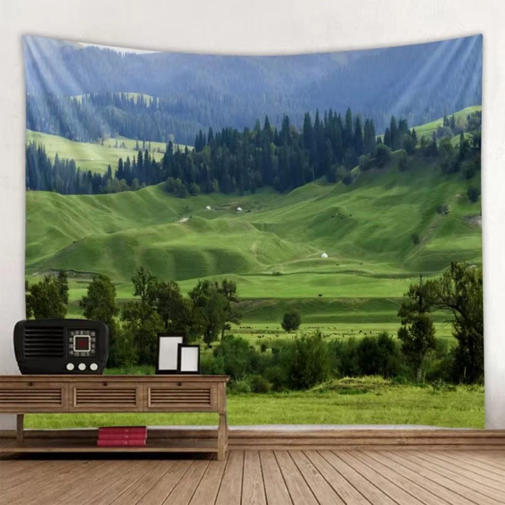 VIKAMA Rustic Landscape Tapestry Green Mountain Natural Scenery Bedroom  Living Room Decor Nordic Style Home Furnishings