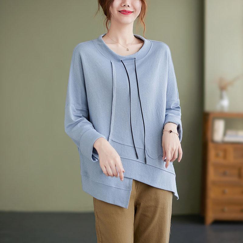 Dimanaf 2021 футболка, женская осенняя водолазка с длинным рукавом, хлопковые толстовки, корейская свободная одежда, белый топ с круглым вырезом, однотонные футболки