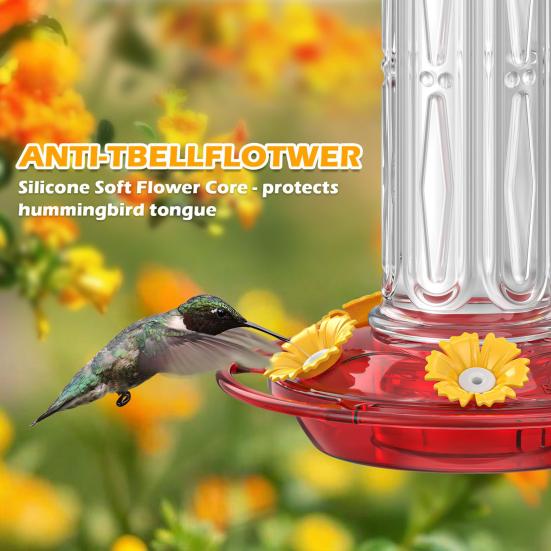 Кормушка для колибри для улицы, герметичная пластиковая кормушка для птиц с 5 отверстиями для кормления цветов и рвом для муравьев для внешнего декора сада
