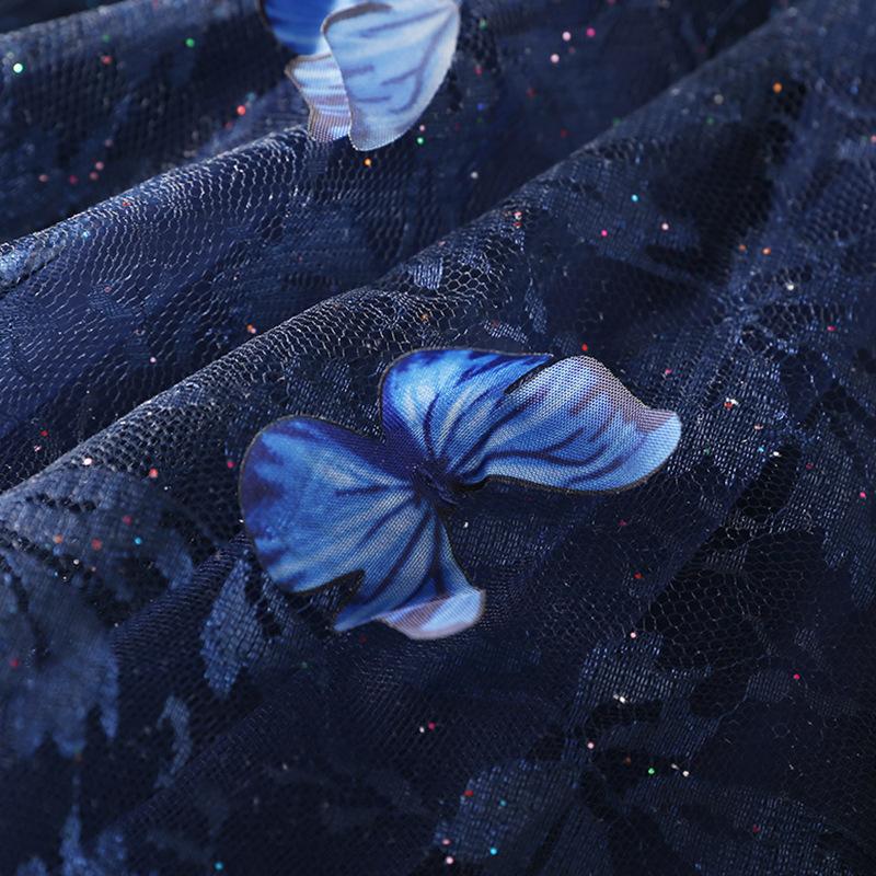 Super Fairy Style~ Sequin Embellished With 3D Butterfly Decoration Double Layer Mesh A-Line Elastic Waist Skirt
