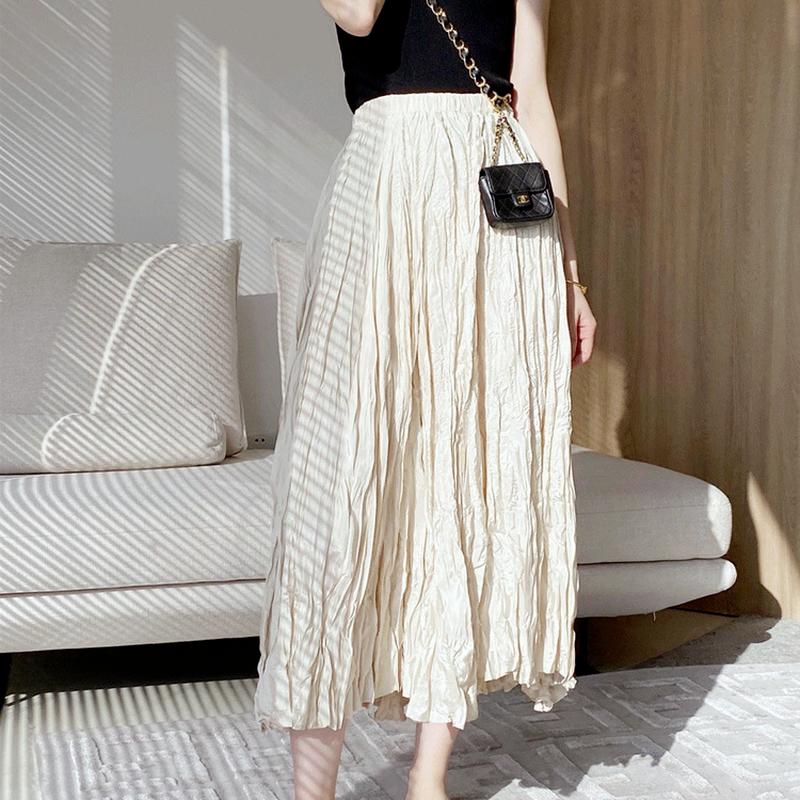 Длинные юбки больших размеров, плиссированная юбка-миди, летняя женская эластичная талия, элегантные повседневные юбки, женская осенняя темпераментная одежда