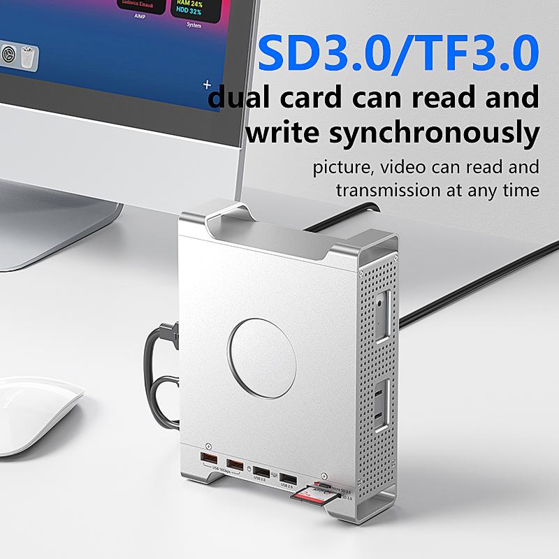 Aluminum Alloy Case with M.2 NVMe SSD Enclosure with USB 3.2 10Gbps USB 2.0 SD/TF Slots for Mac Mini M4 Bracket