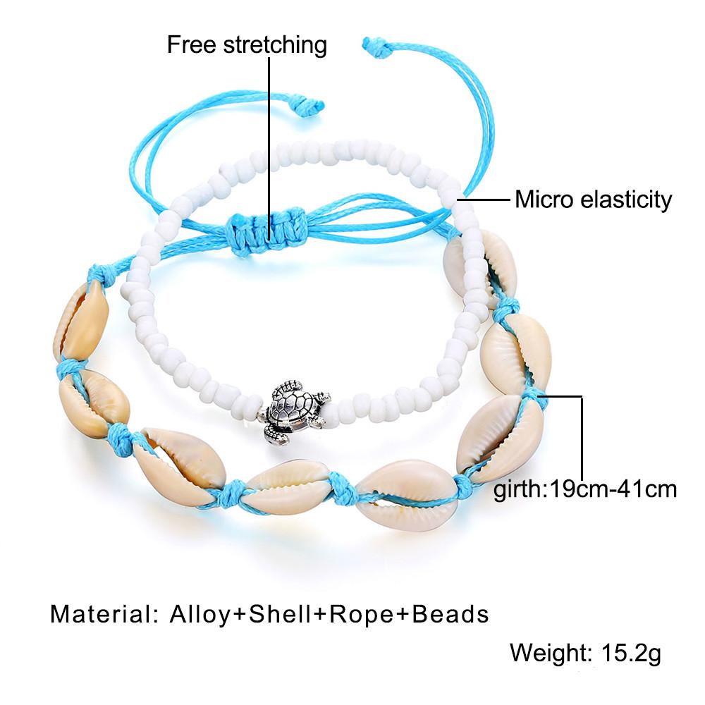 2 Pcs Charm Boho Fashion Turtle Shell Beads Anklets Set for Women Beach Party Jewelry