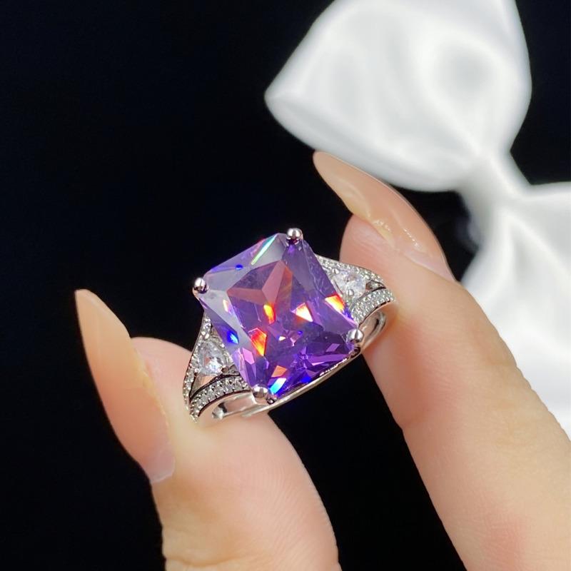 BELLA BOX High-end Deep Purple Square Zircon Pear Hollow Heart Women's Necklace Ring Set