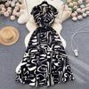 Summer Vintage Women Print Long Dress Elegant V-Neck Sleeveless High Waist A-Line Maxi Vestidos Female New Fashion Robe