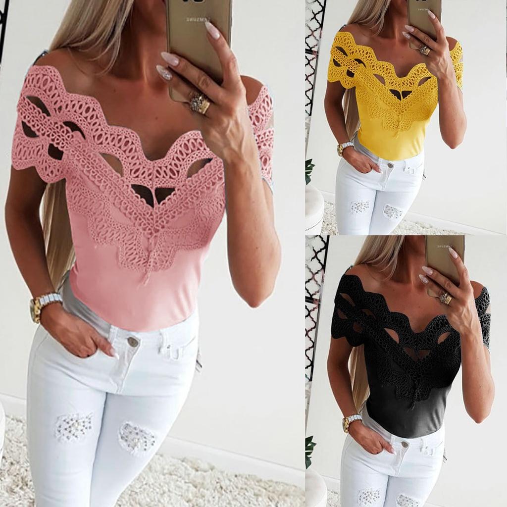 Женские кружевные футболки с коротким рукавом, модные женские летние повседневные блузки, рубашки, топы