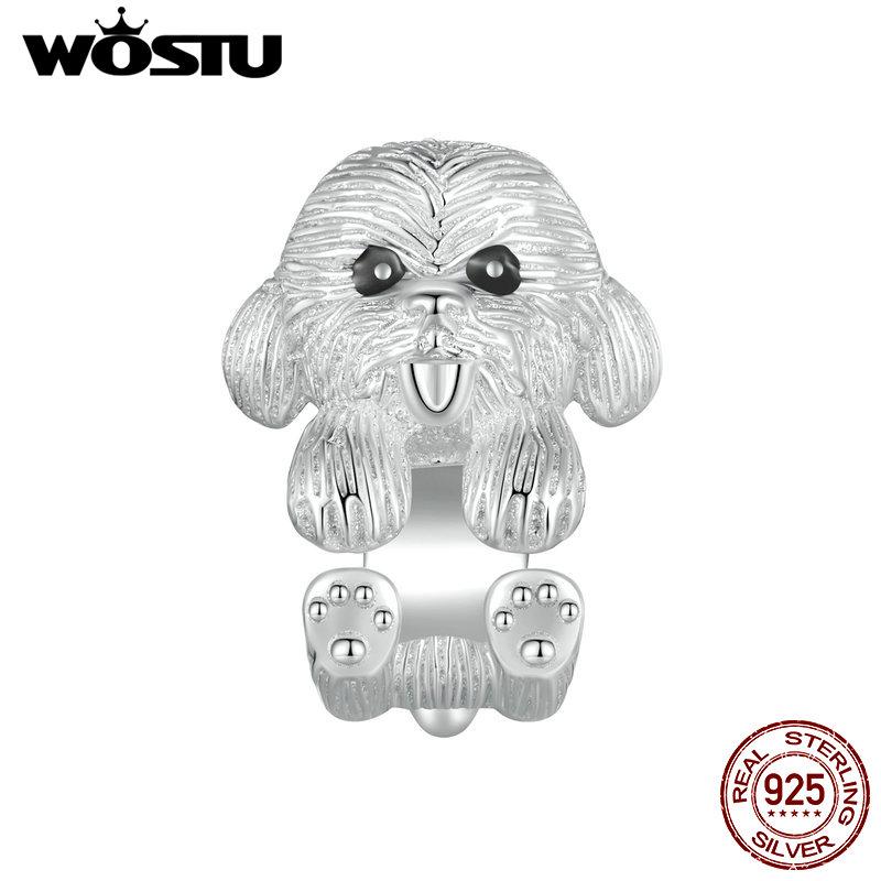 WOSTU 925 Sterling Silver Teddy Charm Beads for Bracelet DIY Jewelry