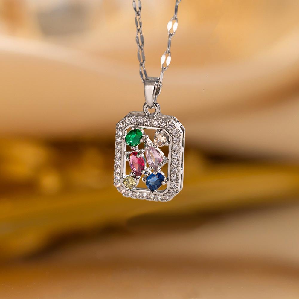 Elegant Full Zircon Copper Necklace Women Simple Exquisite Collarbone Chain Luxury Micro Inlaid Jewelry Gift