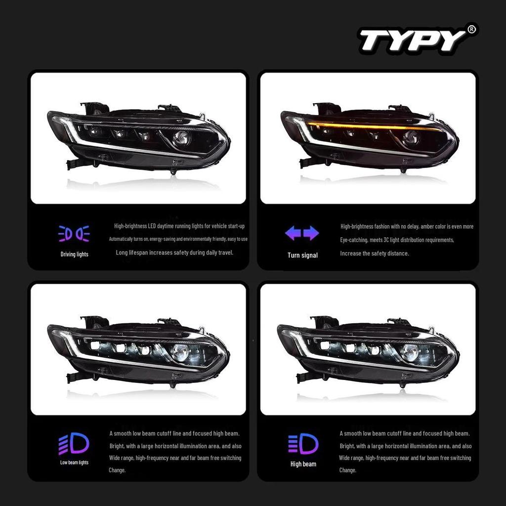 Светодиодная сборка фар для Honda Accord 10-го поколения (2018-2022) с проектором, дневными ходовыми огнями и последовательными указателями поворота
