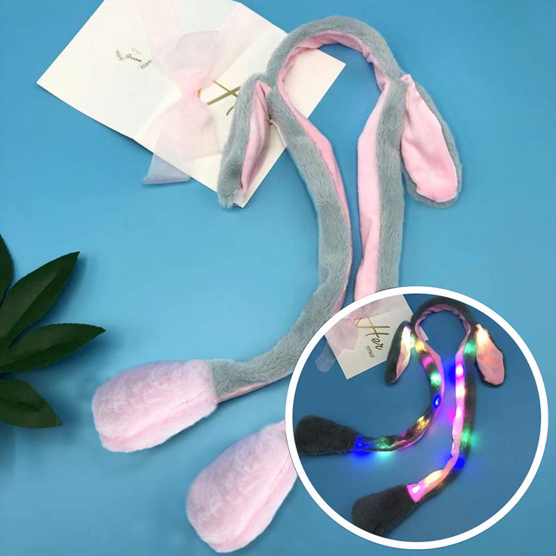 Милый светящийся ободок на голову с кроличьими ушками, сладкий, с двигающимися ушками, плюшевая игрушка, обруч для волос, реквизит для вечеринки, головной убор, подарок