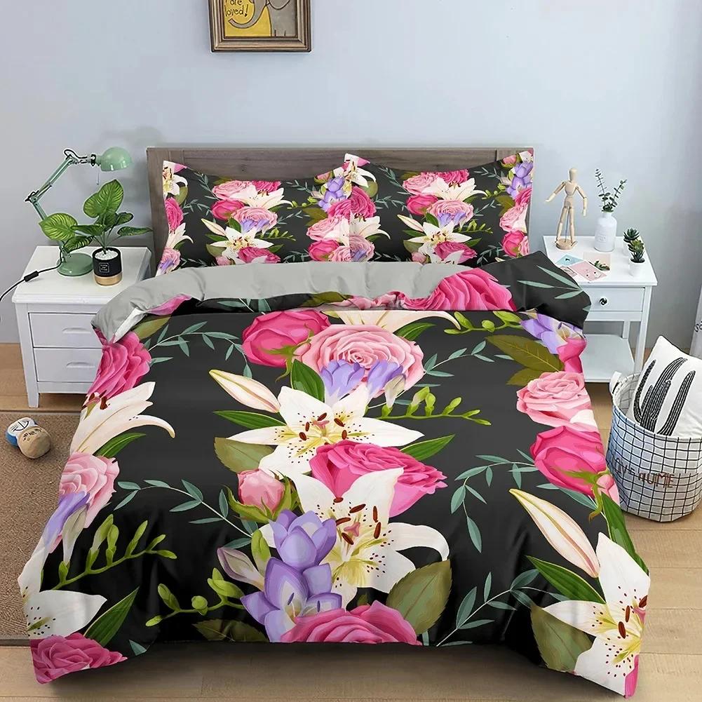 Rose Flower Comfortable Duvet Quilt Cover Pillowcase Bedding Set Children Bedroom Decoration Home Textile