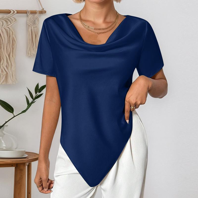 ZANZEA Women Elegant Cowl Neck Short Sleeve Irregular Hem Blouse