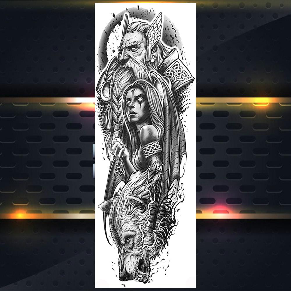 Длинные Временные Татуировки На Полную Руку Для Мужчин Мальчиков Лев Король Зверей Военная Тату Боди-Арт Хна Поддельные Волк Водонепроницаемые Рукава Татуировки Наклейки
