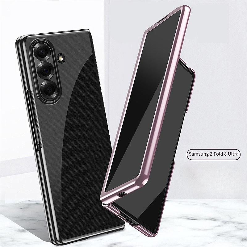 Electroplated Transparent Phone Case For Samsung Galaxy Z Fold 3 4 5 6 7 8 Ultra ZFold7 Fold6 5G 2-piece Set Plating Clear Cover