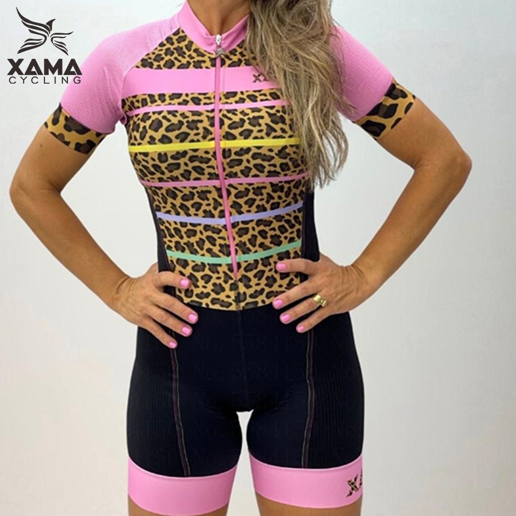 Женский велокомбинезон Xama Cycling Сексуальный леопардовый комбинезон с коротким рукавом Tri Suit Одежда для велогонок Pro Размеры 2XS-4XL