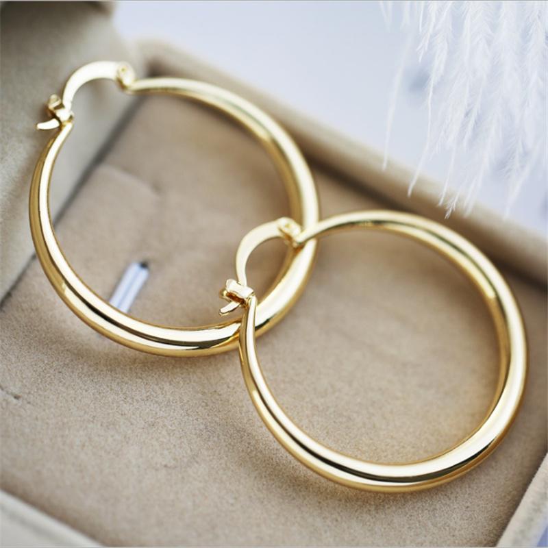 Dia. 33mm Gold Silver Color Hoop Dangle Earrings Cocktail Party Punk Jewelry 1 Pair MIT