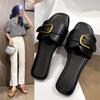 Summer Women Slippers Leather Square Toe Women Flats Flip Flops Designer Ladies Slides Sandals Women Shoes Luxury Sandals