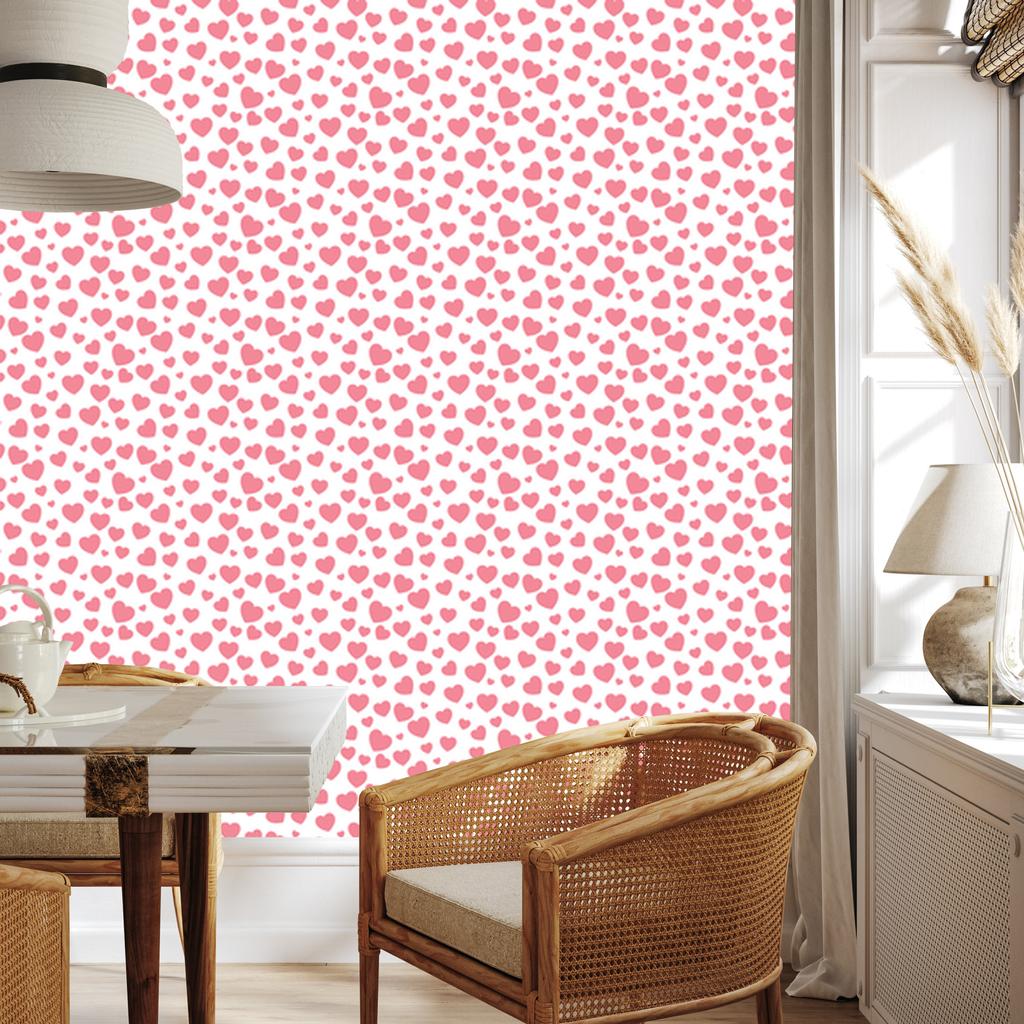 Heart Wallpaper Coral, White and Powder Pink 50x1000