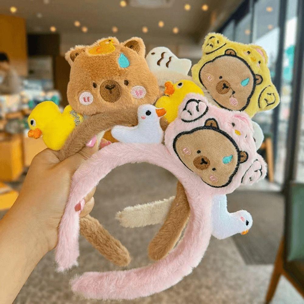 Duck Animal Fluffy Hair Hoop Non-slip Cartoon Hairbands Headpiece Face Washing Hair Hoop  Daily