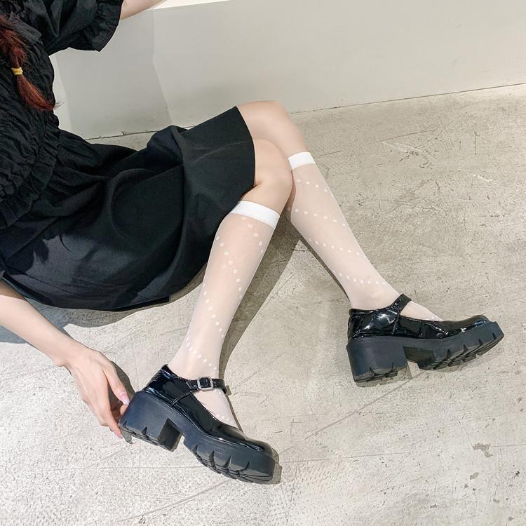 Spring And Summer Twill Jk Girl Lolita Calf Socks Polka Dot Medium Tube Socks White Generation Color Black Stockings Summer