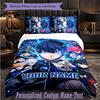 Personalized 3Pcs Bedding SetBlue Lock Custom Text Duvet Cover Pillowcase Set Bedroom Gift