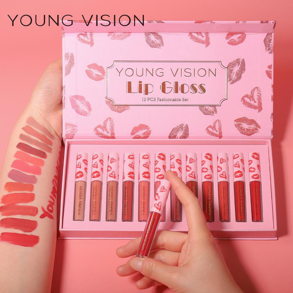 YOUNG VISION 12 Colors Matte Liquid Lipstick Set, Magnetic Box, Long-Lasting Non-Stick Lip Gloss
