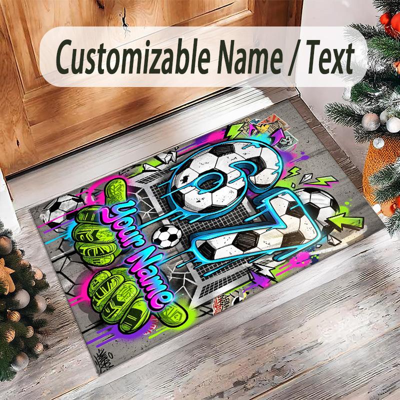 Graffiti Theme Crystal Velvet Rug Personalized Custom Name Text Soft Floor Mat Home Decor