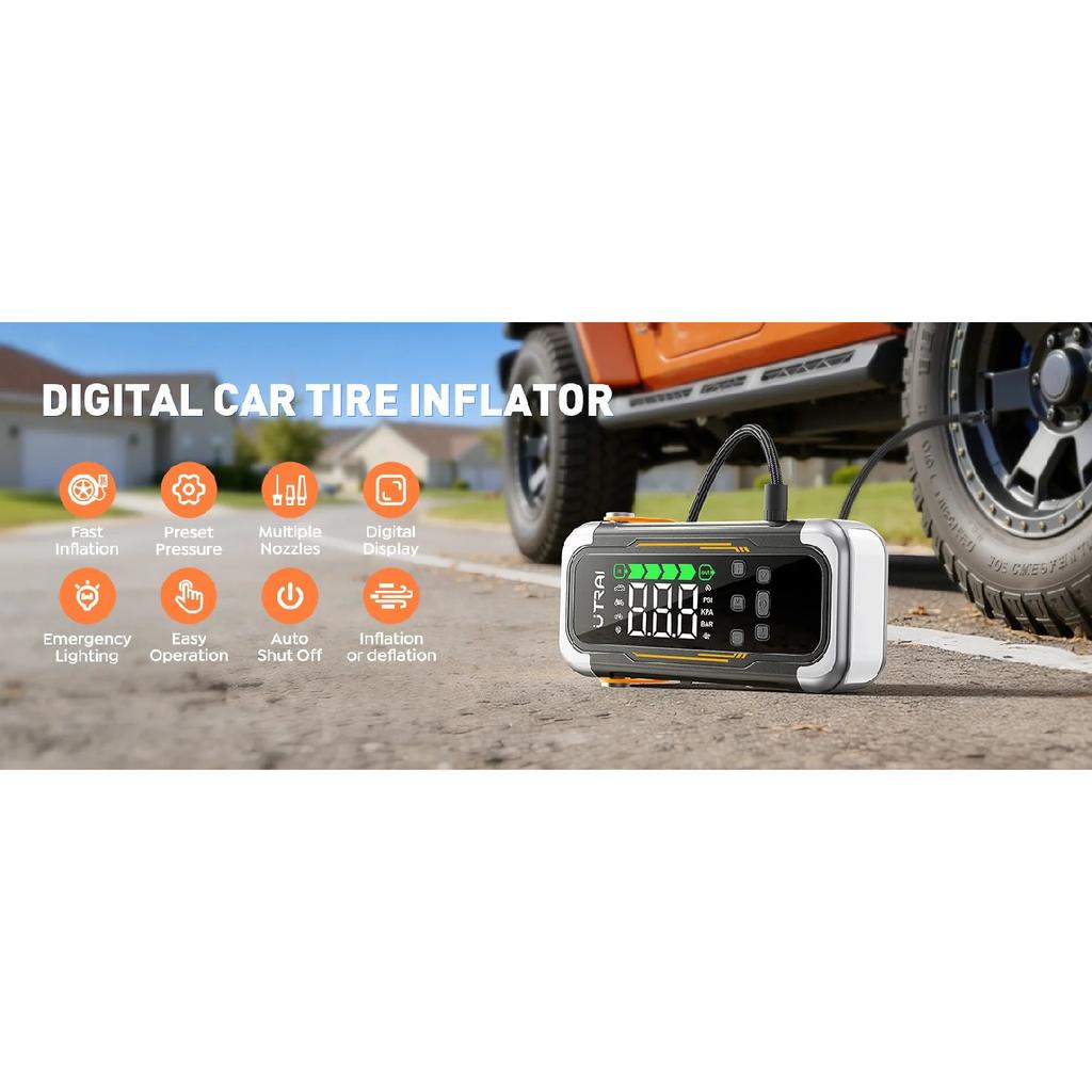 UTRAI 5-в-1 6000A Автомобильный пуско-зарядное устройство 150PSI Воздушный насос PD30W Power Bank Высокоскоростной воздушный поток Двухрежимный Для каякинга Усилитель автомобильного аккумулятора