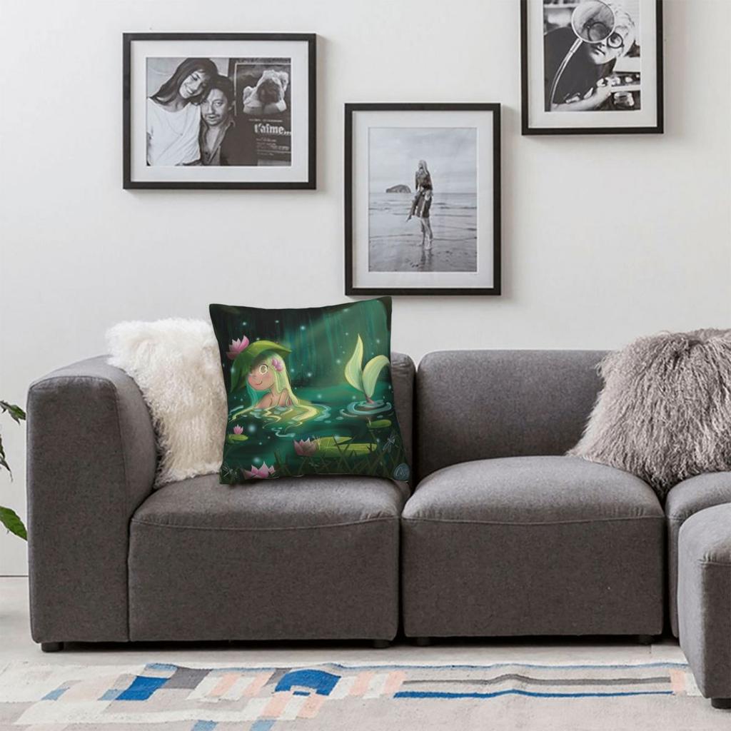Mermaid In A Lily Pond Pillowcase Polyester Linen Velvet Printed Zip Decorative Pillow Case Room Cushion Cover